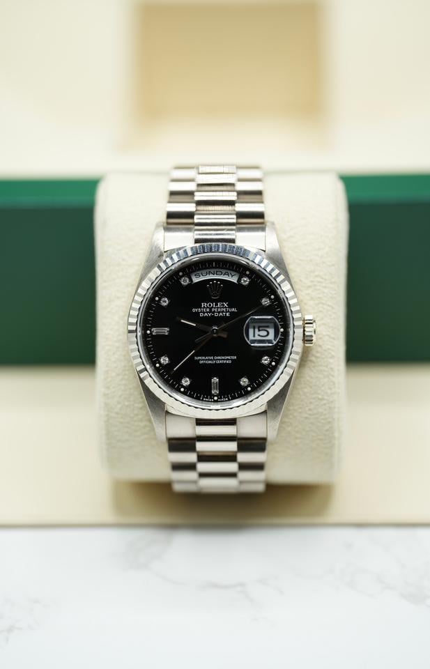 Rolex Day-Date 36 18239 White Gold Black Diamond Dial