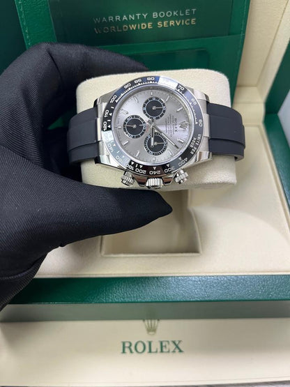 Rolex Cosmograph Daytona 126519LN White Gold Silver Black Dial Oysterflex