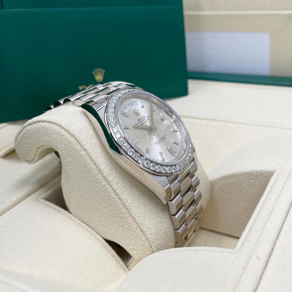 Rolex Day-Date 40 228349RBR White Gold Silver Baguette Diamond Dial