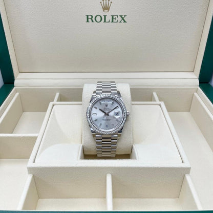 Rolex Day-Date 40 228349RBR White Gold Silver Baguette Diamond Dial