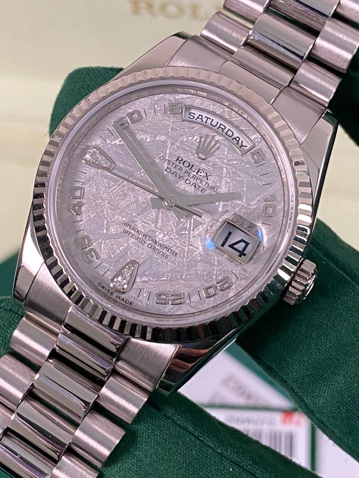 Rolex Day-Date 36 118239 White Gold Meteorite Teardrop Diamond Dial