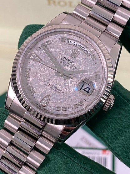 Rolex Day-Date 36 118239 White Gold Meteorite Teardrop Diamond Dial