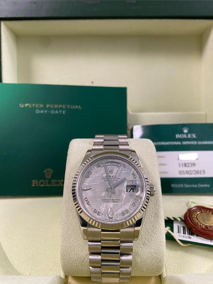 Rolex Day-Date 36 118239 White Gold Meteorite Teardrop Diamond Dial