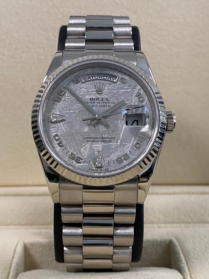 Rolex Day-Date 36 118239 White Gold Meteorite Teardrop Diamond Dial