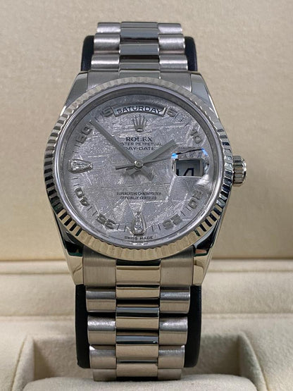 Rolex Day-Date 36 118239 White Gold Meteorite Teardrop Diamond Dial