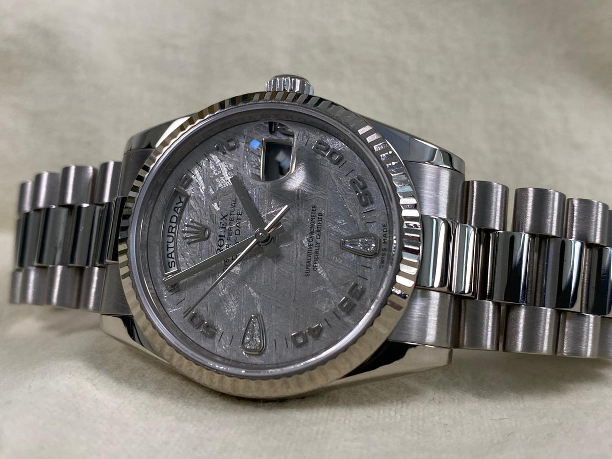 Rolex Day-Date 36 118239 White Gold Meteorite Teardrop Diamond Dial