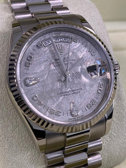 Rolex Day-Date 36 118239 White Gold Meteorite Teardrop Diamond Dial