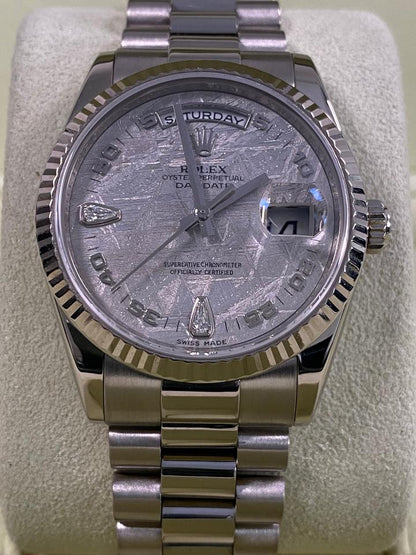 Rolex Day-Date 36 118239 White Gold Meteorite Teardrop Diamond Dial