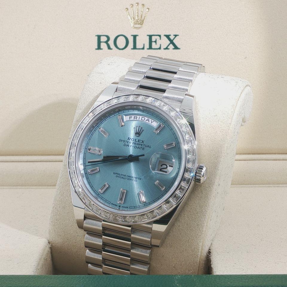 Rolex Day-Date 40 228396TBR Platinum Ice Blue Baguette Diamond Dial
