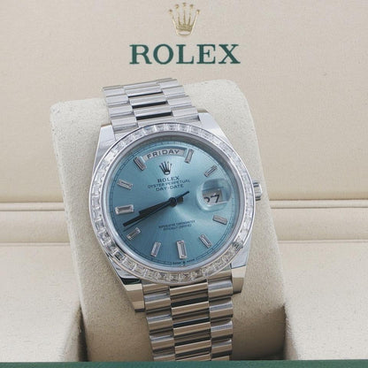 Rolex Day-Date 40 228396TBR Platinum Ice Blue Baguette Diamond Dial