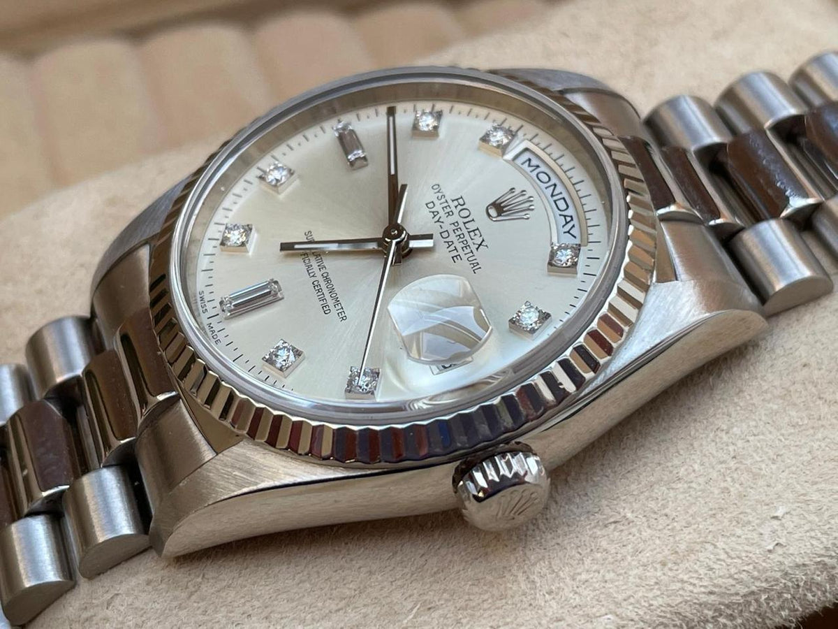 Rolex Day-Date 36 18239 A-Series Silver Diamond Dial
