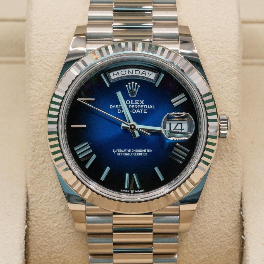 Rolex Day-Date 40 228239 White Gold Blue Ombré Dial