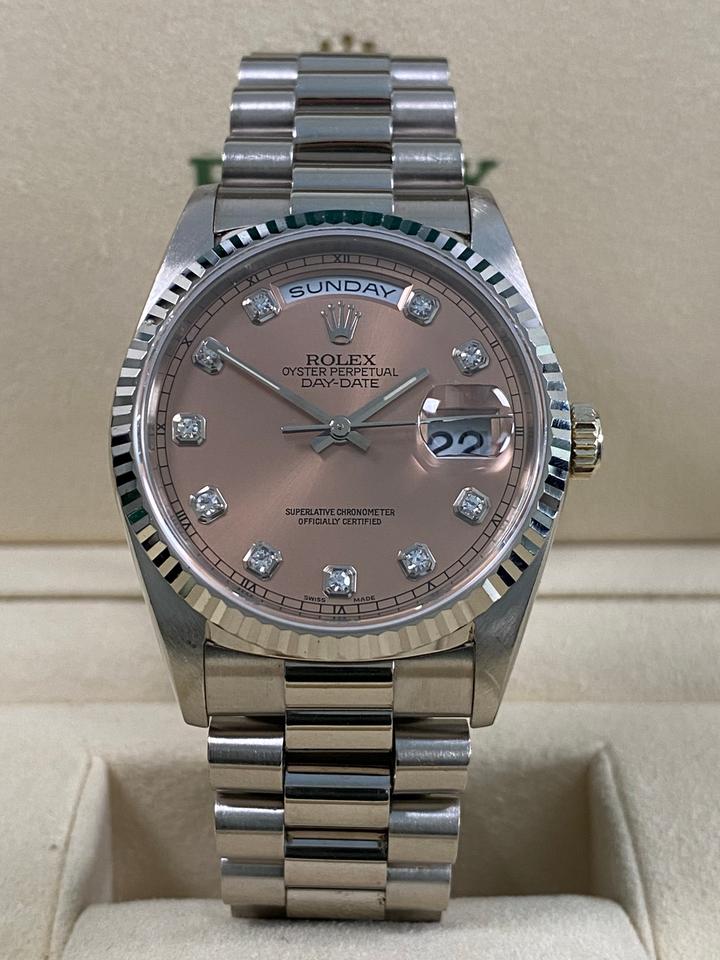 Rolex Day-Date 36 18239 Pink Salmon Diamond Dial