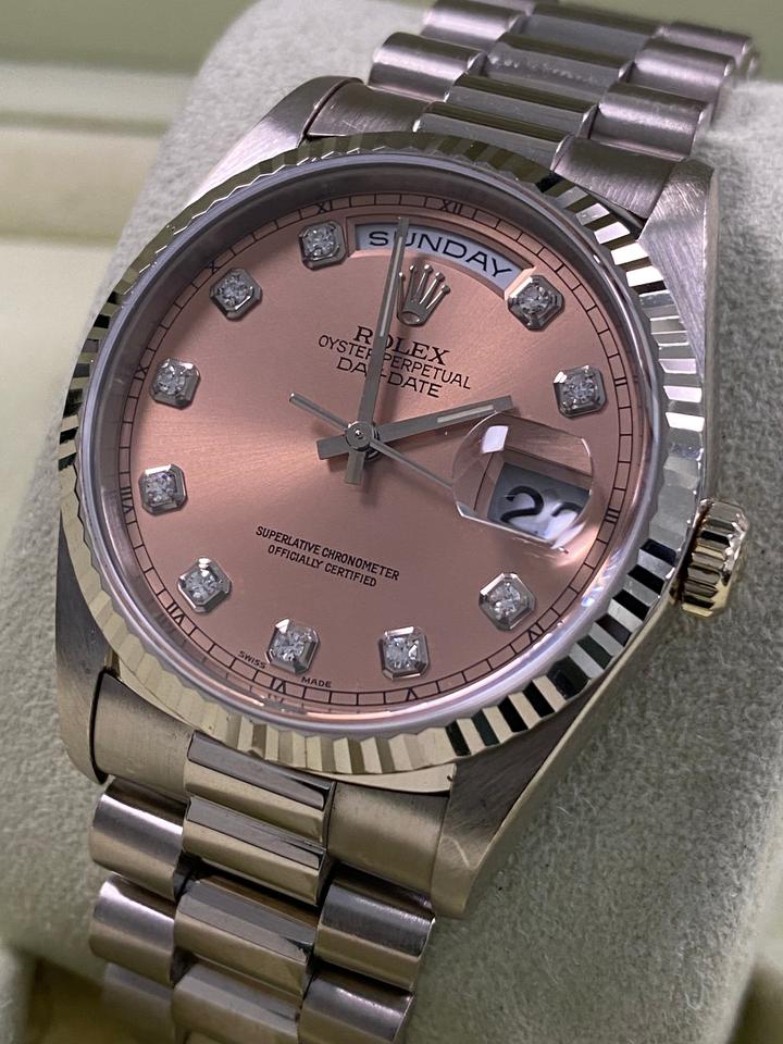Rolex Day-Date 36 18239 Pink Salmon Diamond Dial