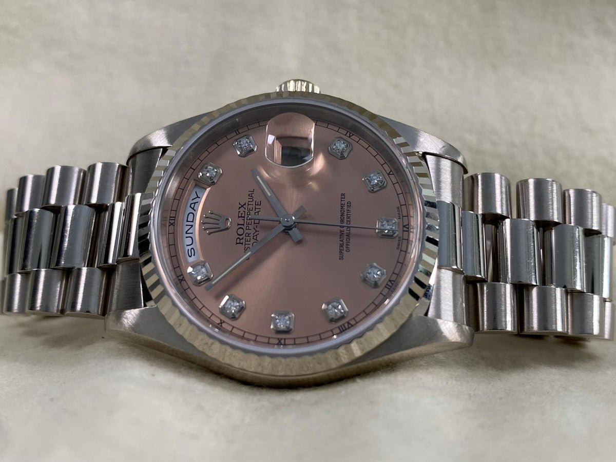Rolex Day-Date 36 18239 Pink Salmon Diamond Dial