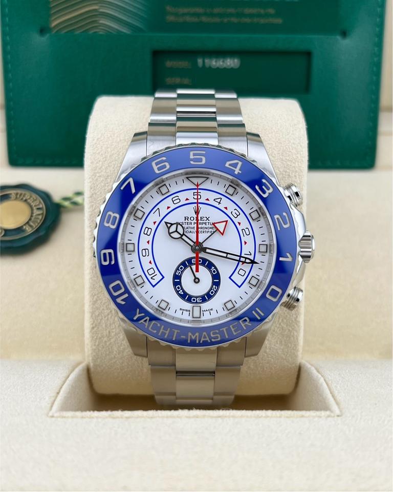 Rolex Yacht-Master II 116680 White Dial Blue Bezel
