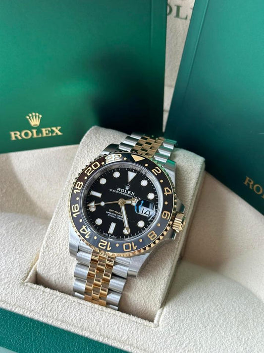 Rolex GMT-Master II 126713GRNR Two-Tone Yellow Gold Black Dial Jubilee