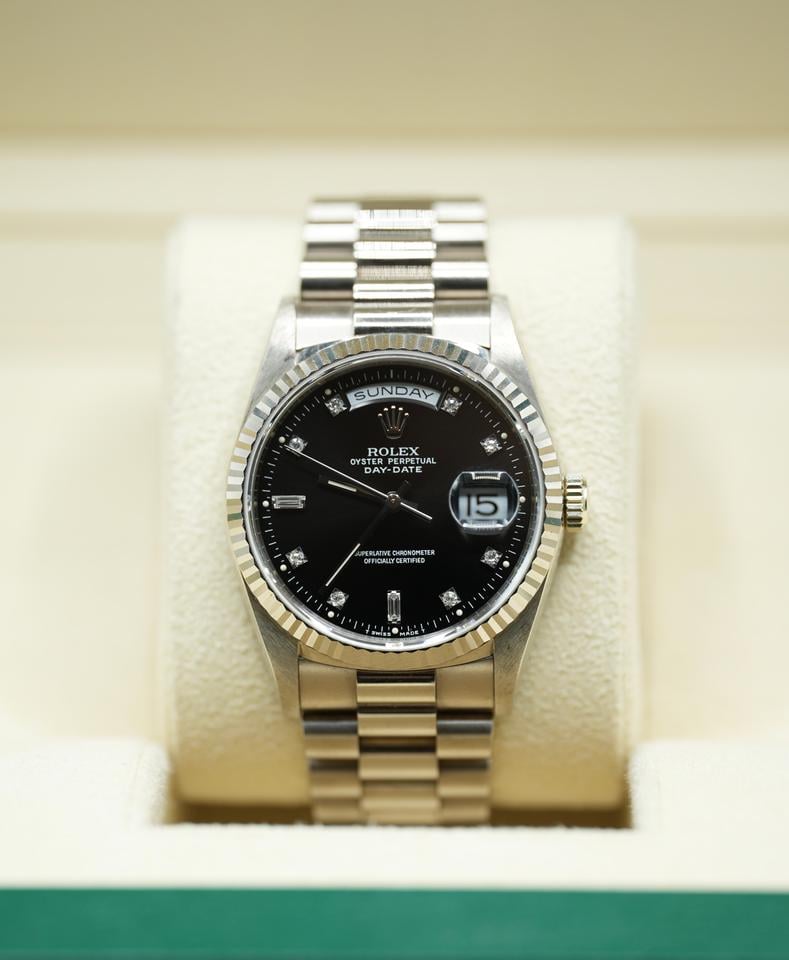 Rolex Day-Date 36 18239 White Gold Black Diamond Dial