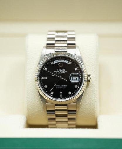 Rolex Day-Date 36 18239 White Gold Black Diamond Dial