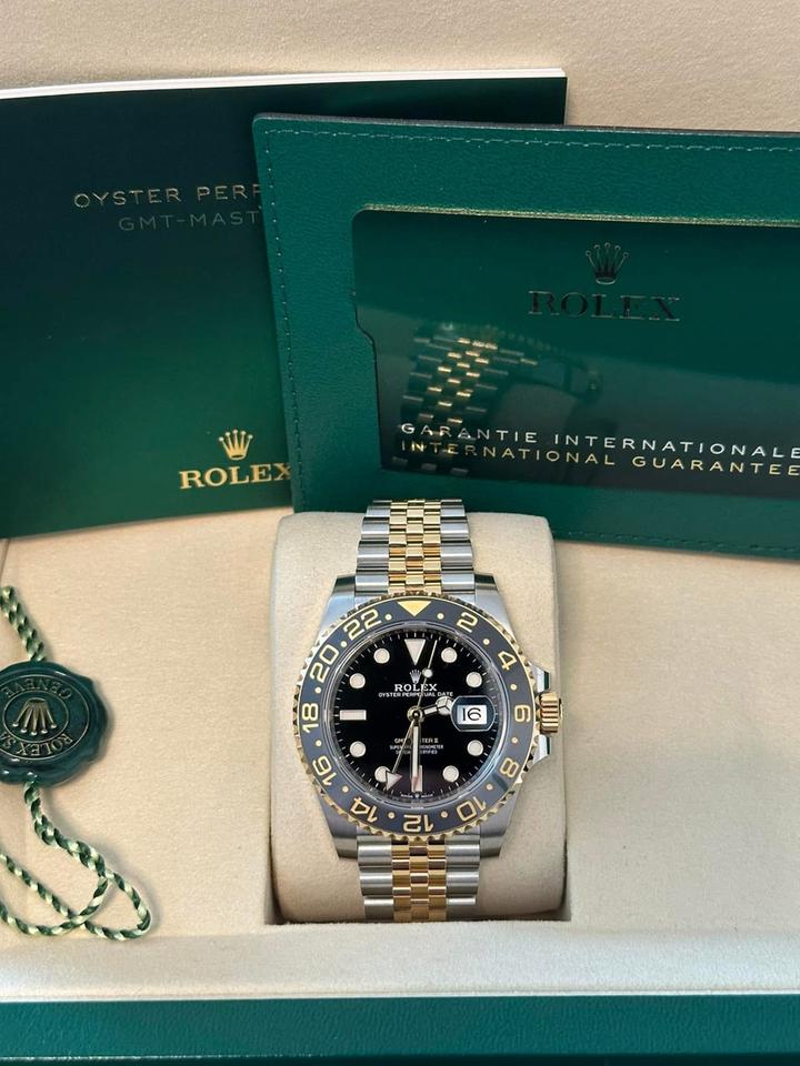 Rolex GMT-Master II 126713GRNR Two-Tone Yellow Gold Black Dial Jubilee