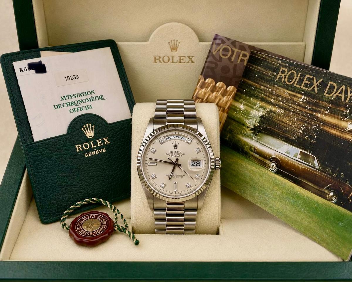 Rolex Day-Date 36 18239 A-Series Silver Diamond Dial