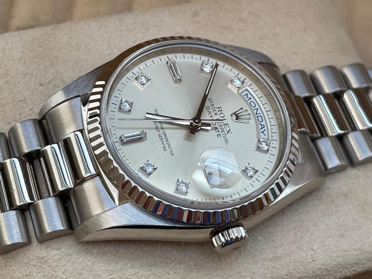 Rolex Day-Date 36 18239 A-Series Silver Diamond Dial