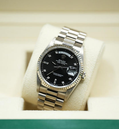 Rolex Day-Date 36 18239 White Gold Black Diamond Dial