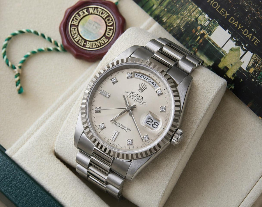 Rolex Day-Date 36 18239 A-Series Silver Diamond Dial