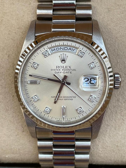 Rolex Day-Date 36 18239 A-Series Silver Diamond Dial