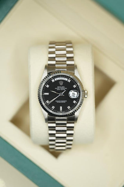 Rolex Day-Date 36 18239 White Gold Black Diamond Dial